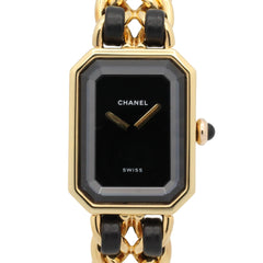 Chanel CHANEL Première M Wristwatch, Gold Plated (GP), Leather Strap, Women's, Black, H0001 — Very Good