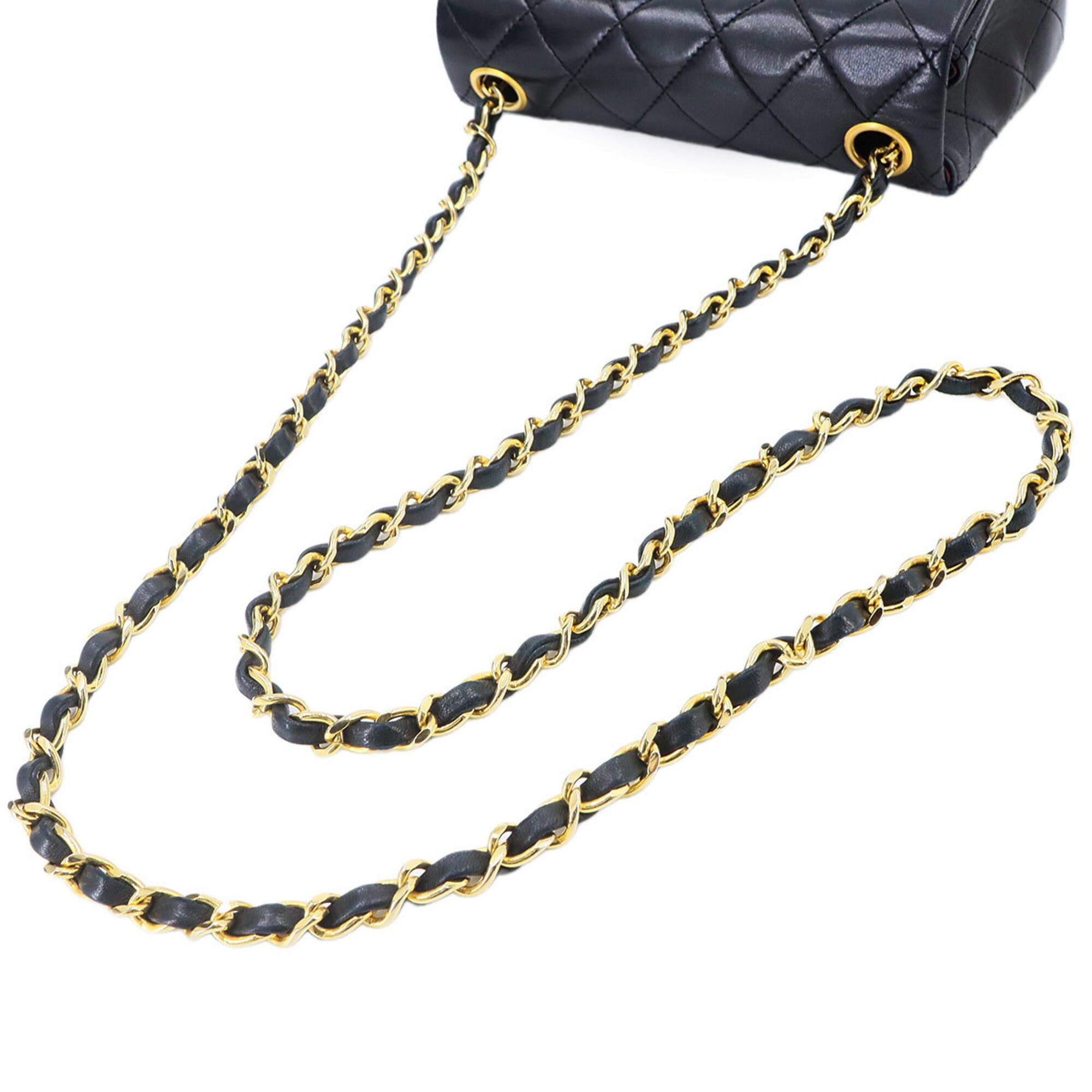 Chanel Mini Matelasse Chain Shoulder Handbag, Lambskin, Black, A01115, Gold Hardware — Like New