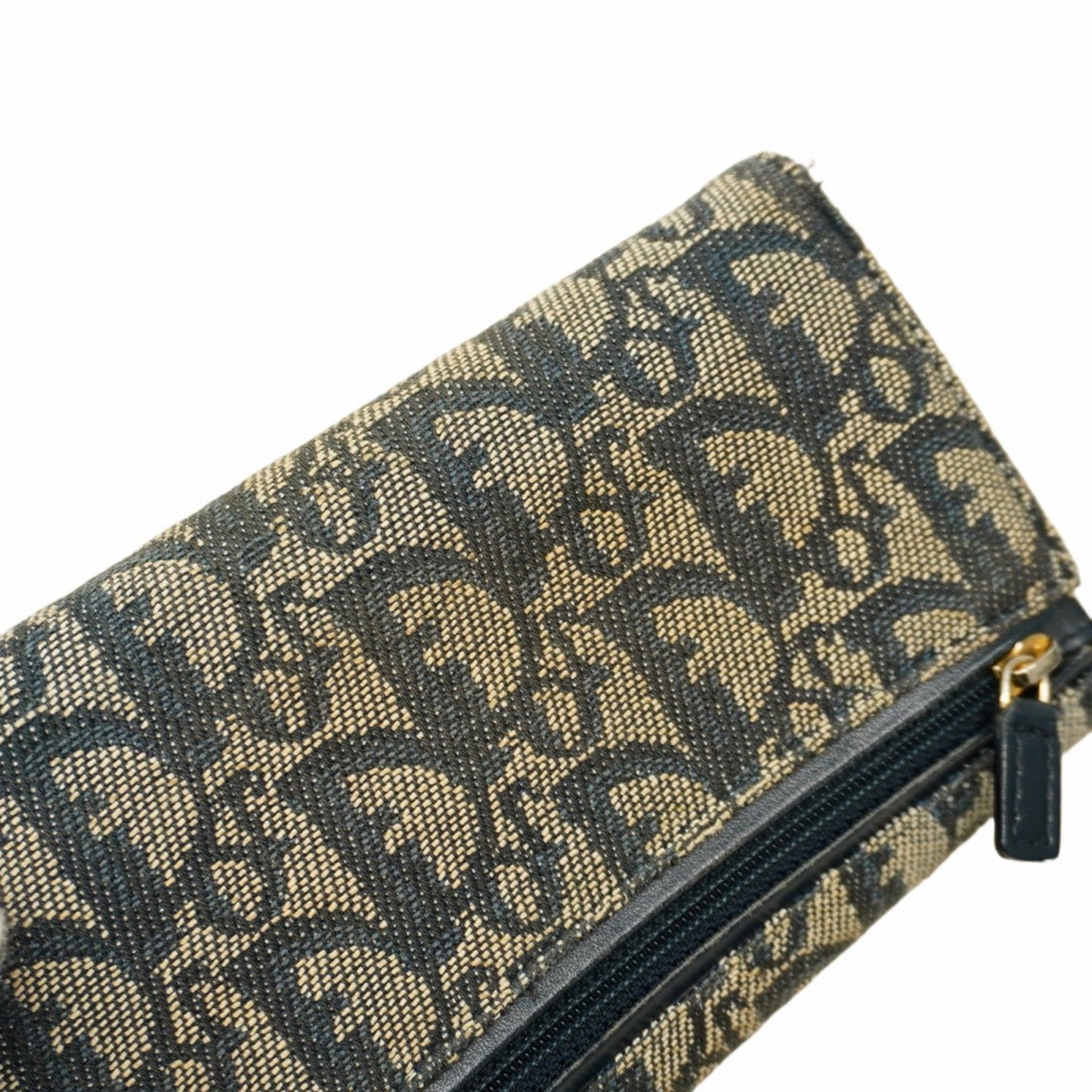 Christian Dior Trotter Saddle Canvas Tri-fold Wallet, Navy, Women's