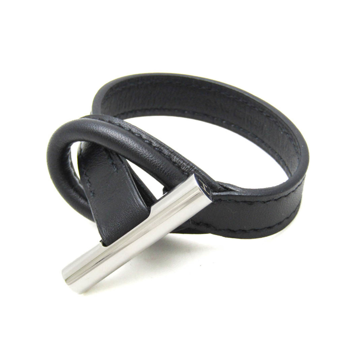 Hermes Leather,Metal Bangle Black,Silver — Like New