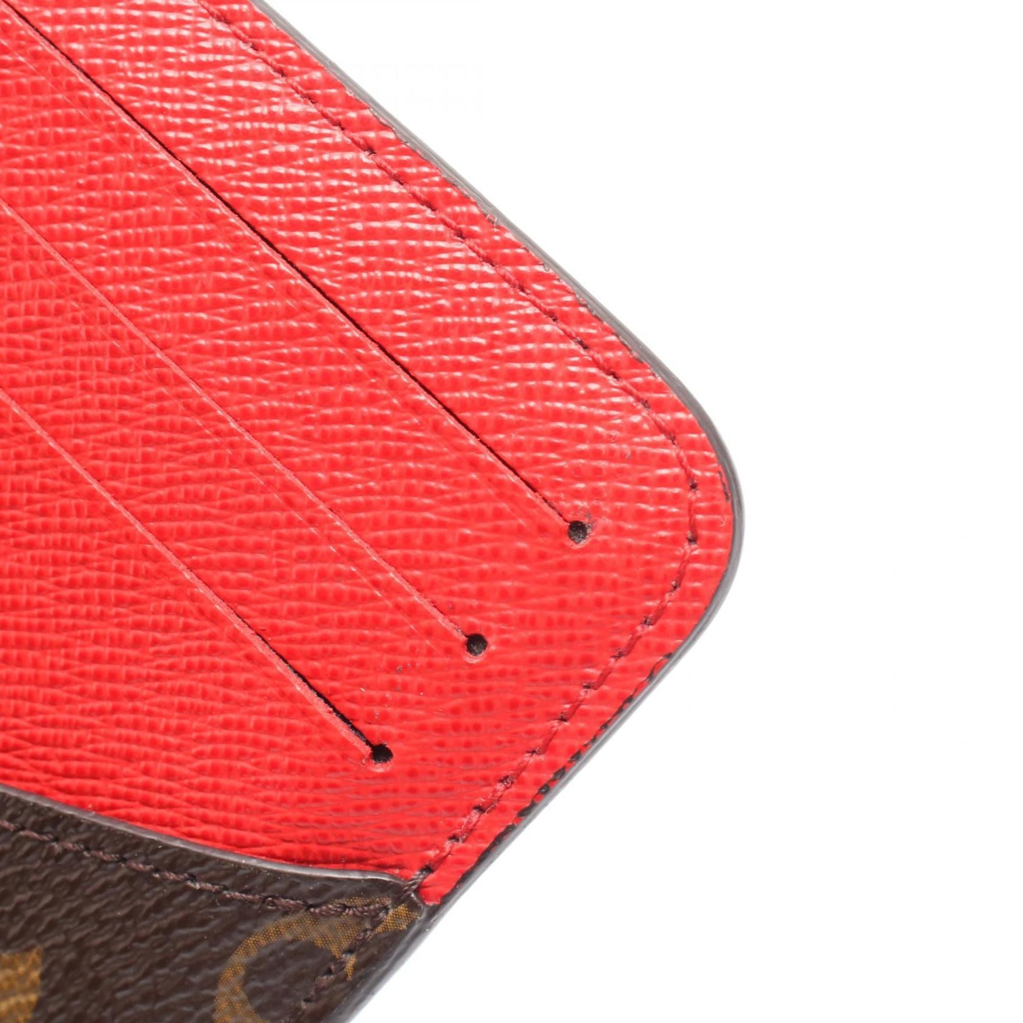 Louis Vuitton Porte Carte Romy Wallet with Coin Purse, Leather and PVC, Monogram, Women's, Brown/Red, M81881