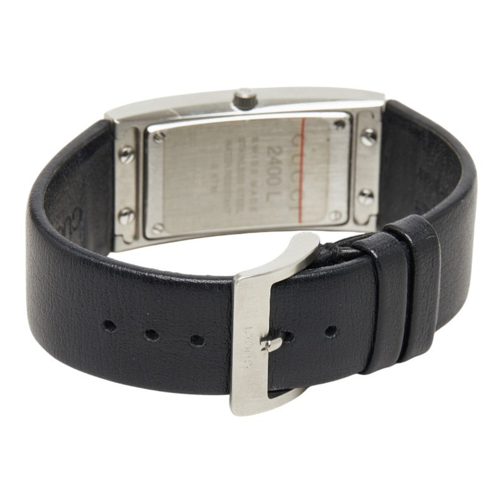 Gucci 2400L Quartz Watch, Black Dial, Stainless Steel Strap, Leather Women's Watch — Good