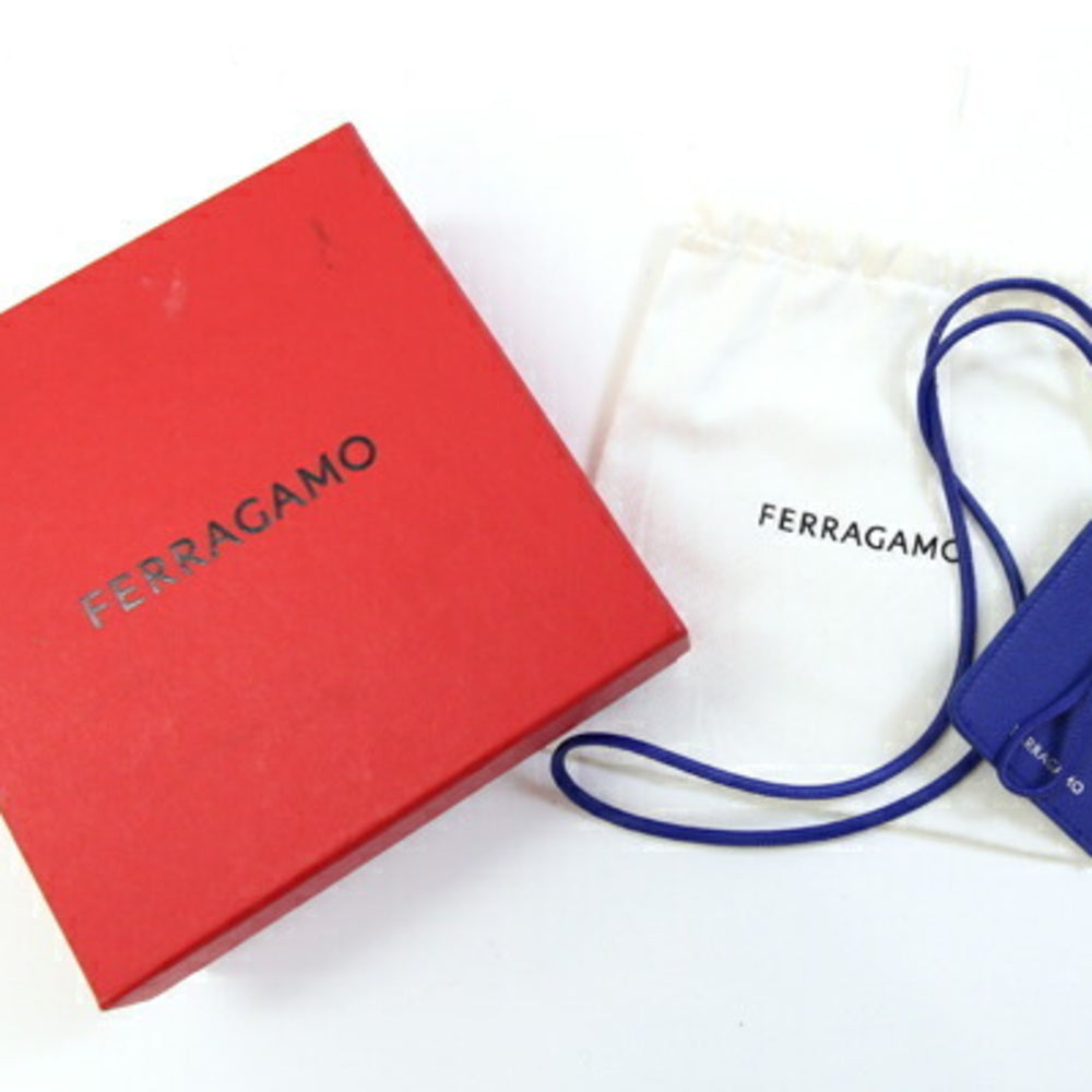 Salvatore Ferragamo neck pouch, blue leather pouch with strap, all leather, women's — Like New