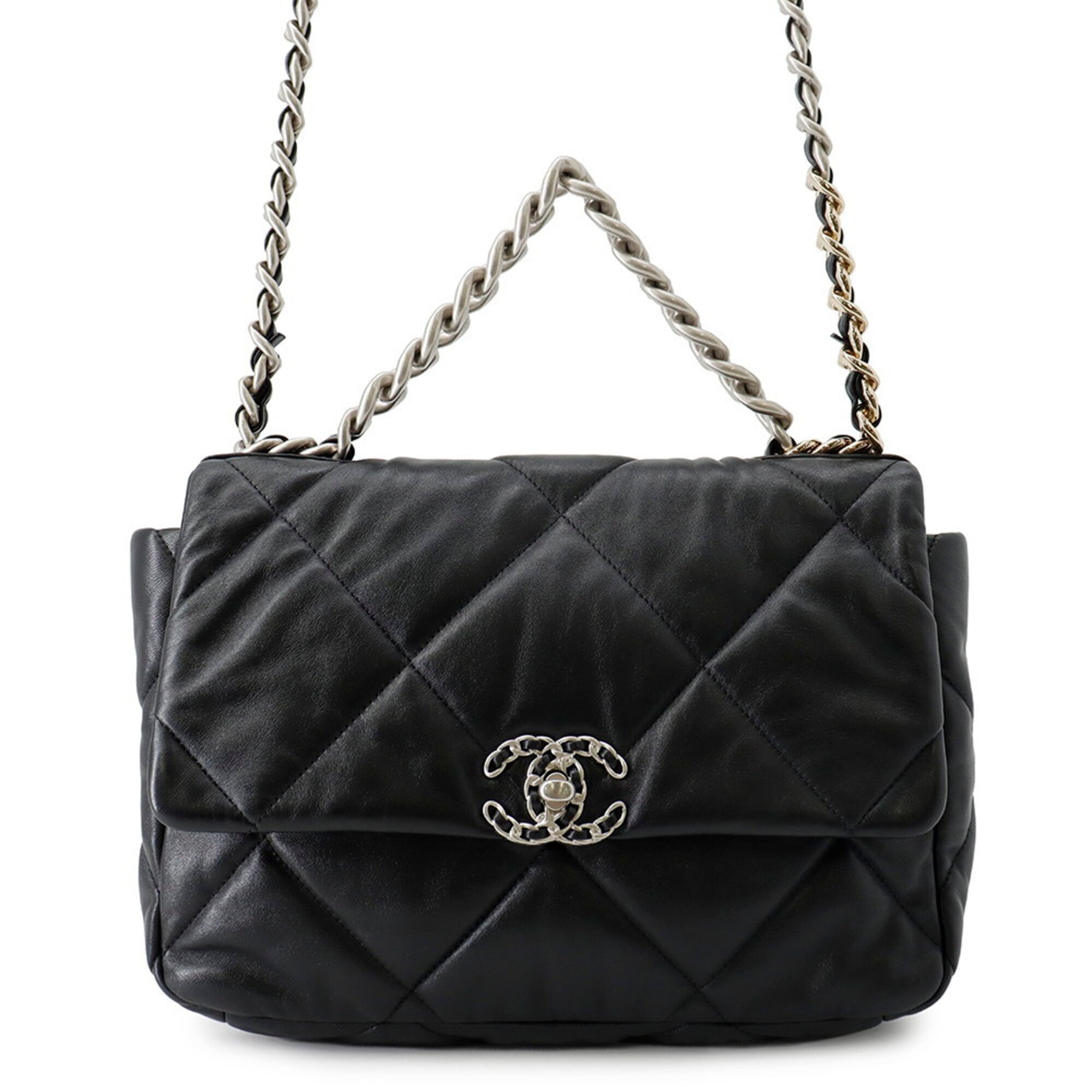 Chanel Chain Shoulder Bag 19 Large Lambskin AS1161 CHANEL Handbag 2-way Black Women's — Like New