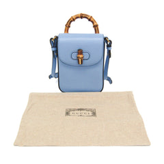 Gucci Bamboo 702106 Women's Leather Backpack,Handbag,Shoulder Bag Blue — Like New
