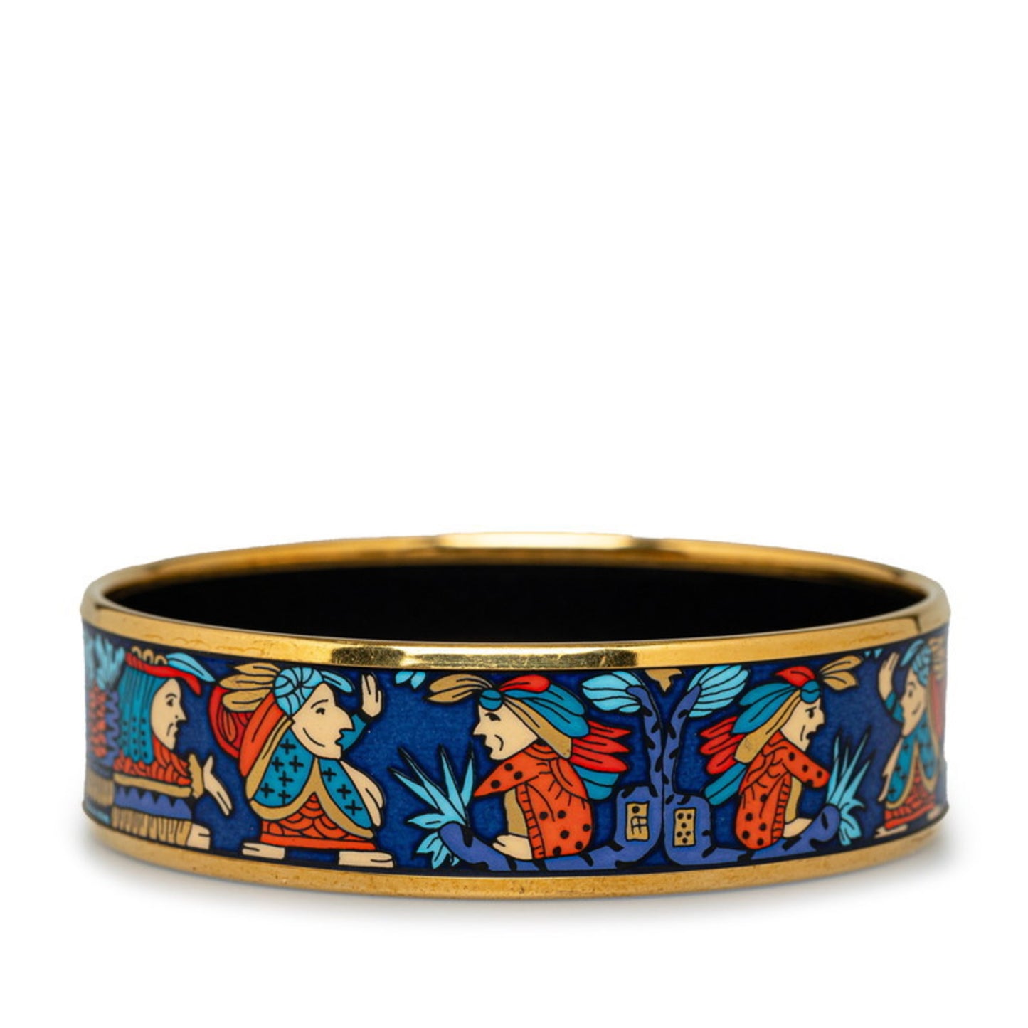 Hermes enamel GM cloisonné Indian bangle gold blue multi-color plating for women HERMES