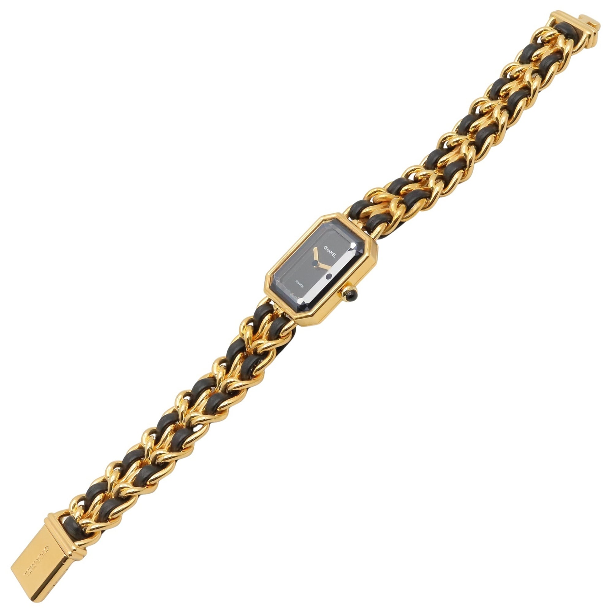 Chanel CHANEL Première XL Watch, Gold Plated (GP), Leather Strap, Women's, Black, H0001 — Very Good