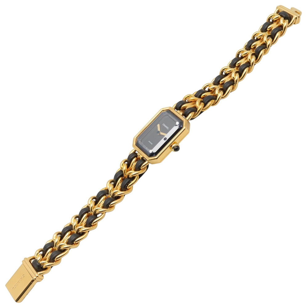 Chanel CHANEL Première XL Watch, Gold Plated (GP), Leather Strap, Women's, Black, H0001 — Very Good