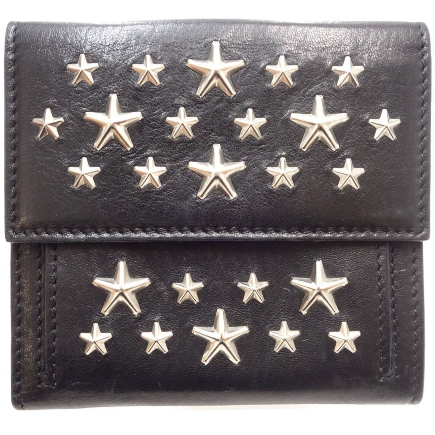 Jimmy Choo Star Studded Frida Bifold Wallet Leather Black 083683