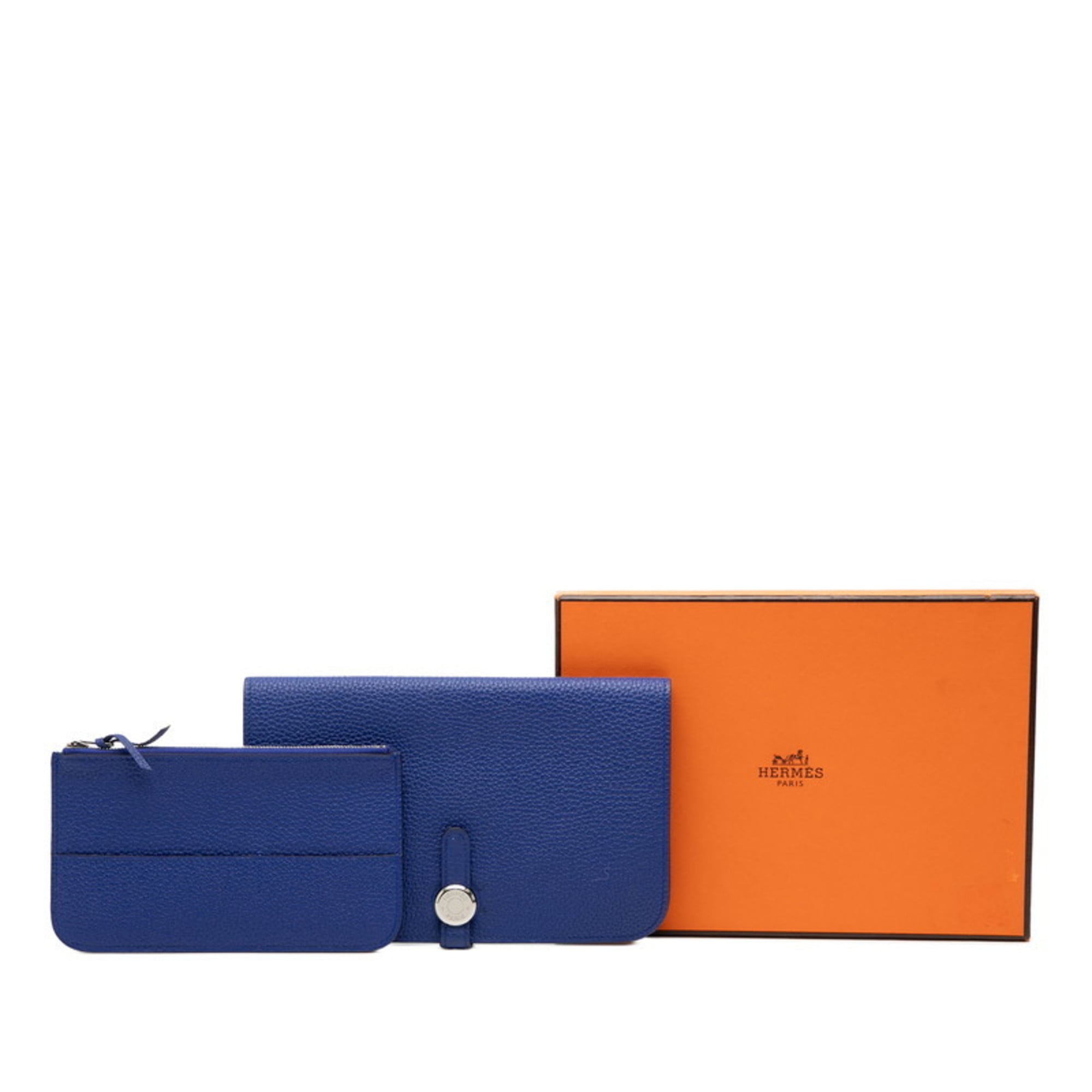 Hermès Dogon GM Long Wallet, Blue, Silver Hardware, Togo, Women's, HERMES