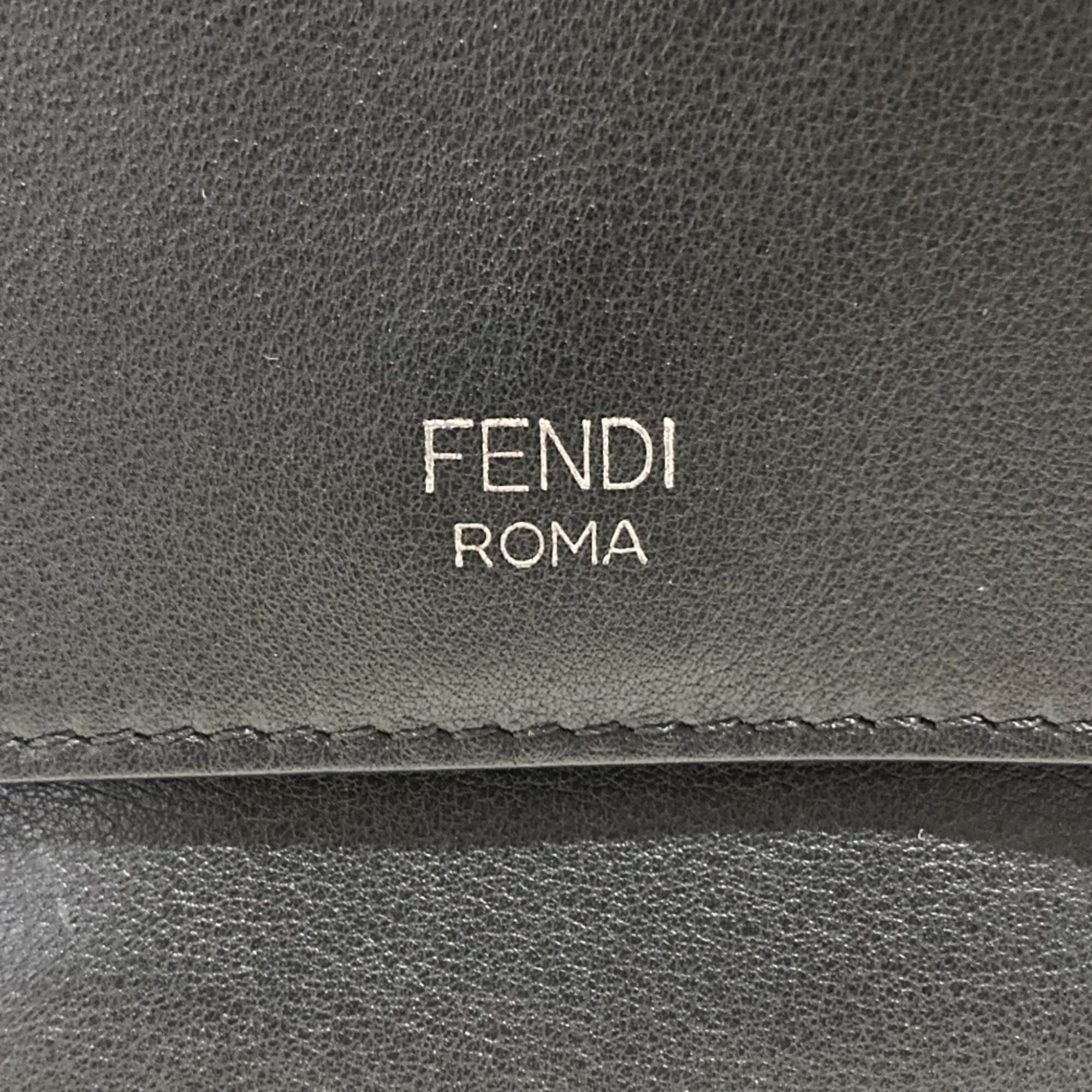 FENDI Fendi Applique Stud Flowerland Micro Double Bucket Chain Shoulder Bag Khaki Women's — Like New