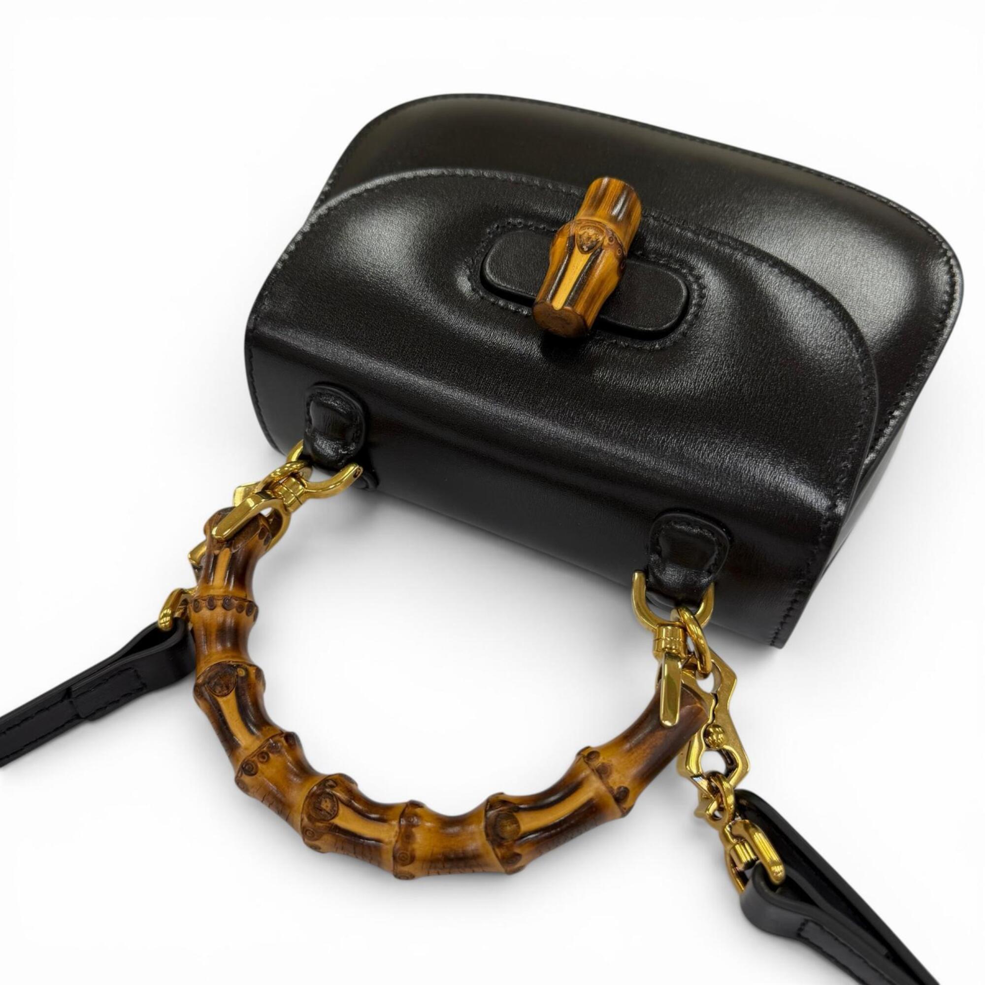 GUCCI 686864 Gucci Bamboo 1947 Mini Bag Leather 2-Way Handbag Shoulder Black Made in Italy Women's — Like New