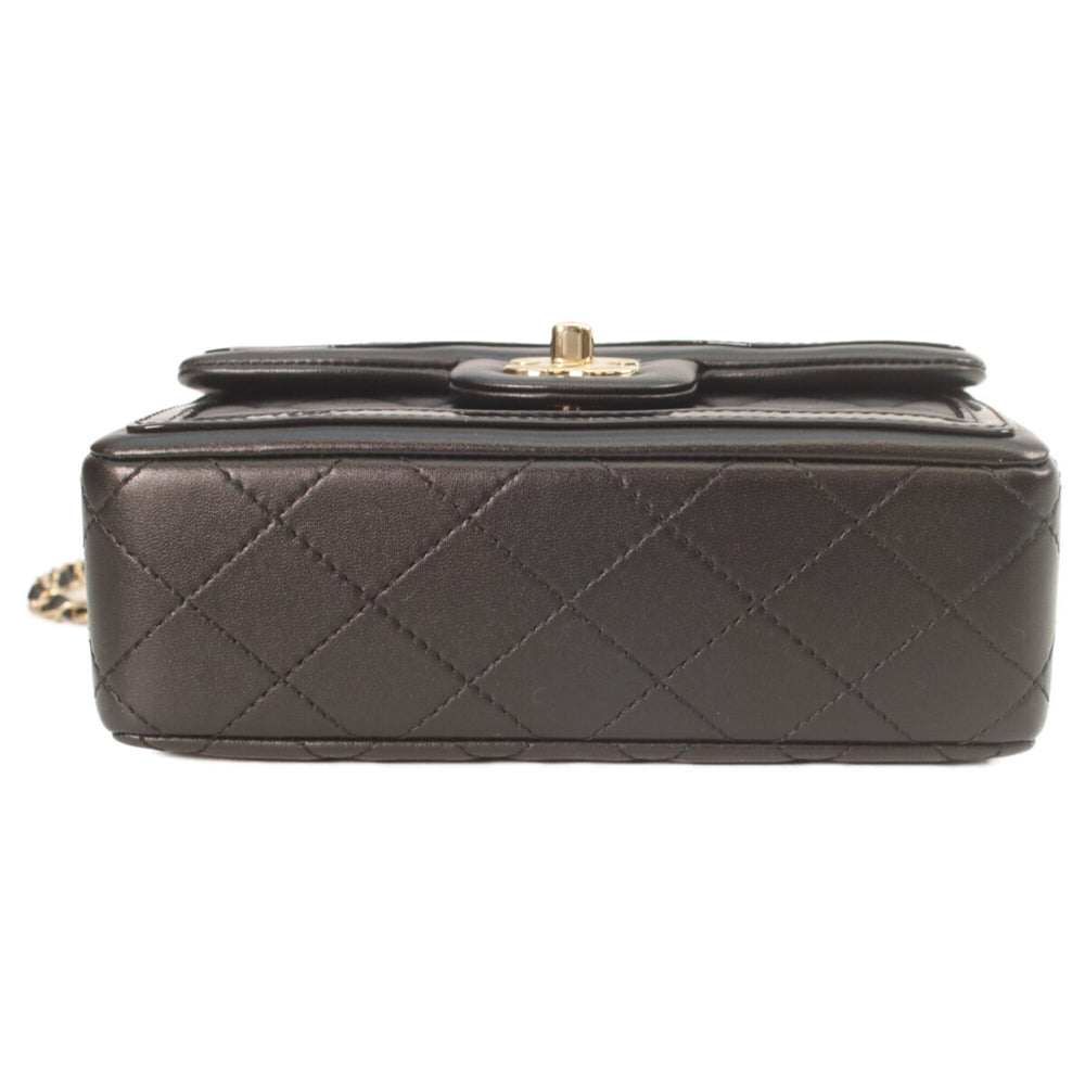 CHANEL AS4288 Matelassé 20 Black Lambskin x Patent Leather Gold Hardware Single Flap Shoulder Bag Women's — Like New