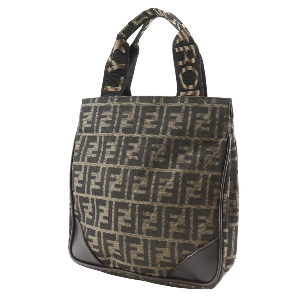 FENDI Mini Tote Handbag, Zucca Pattern, Nylon Canvas, Brown, A5 Size, Women's