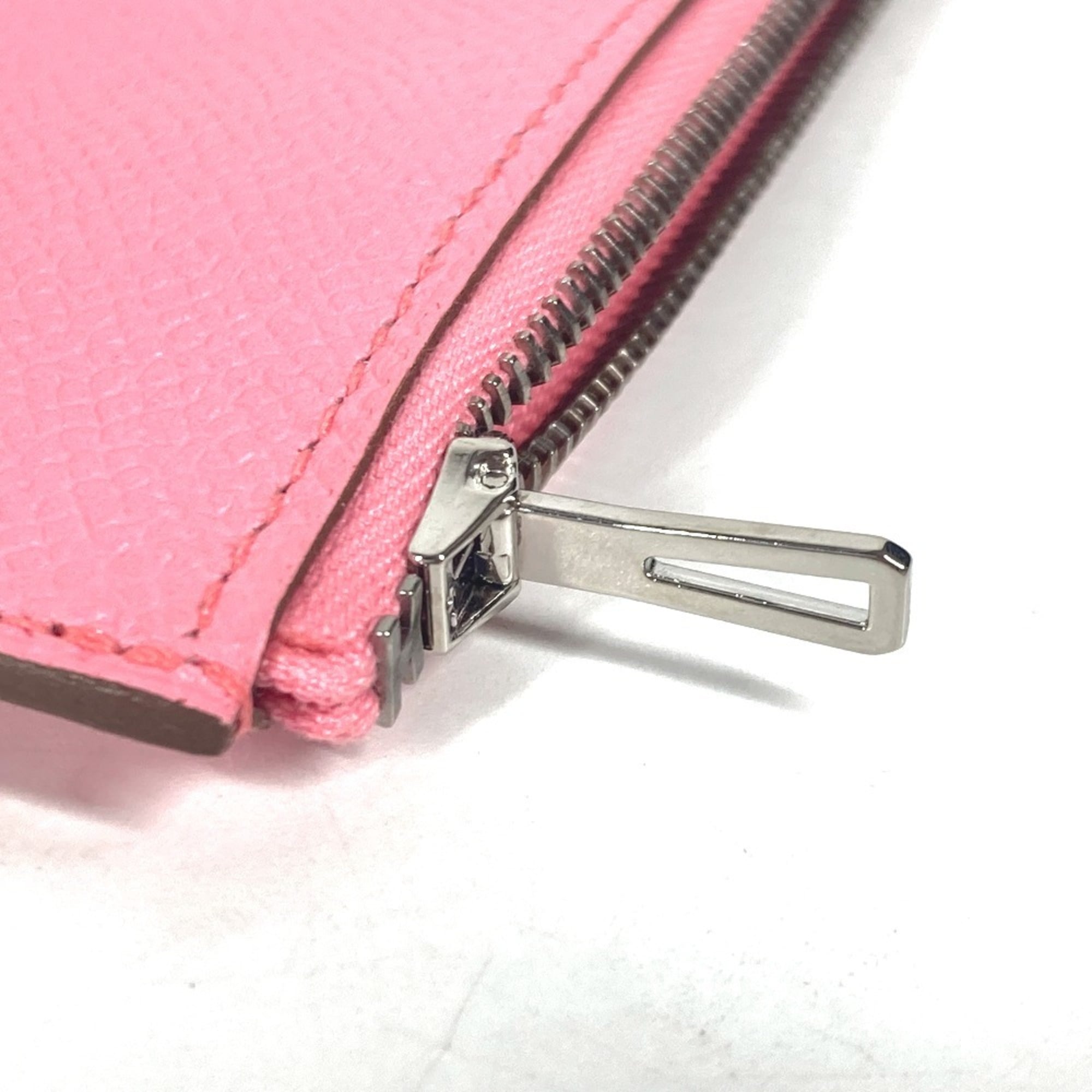 HERMES Calvi GM Flat Pouch with Pouch, Bifold Clutch Bag, Epsom Leather, Unisex, Brown and Pink, Like New — Like New