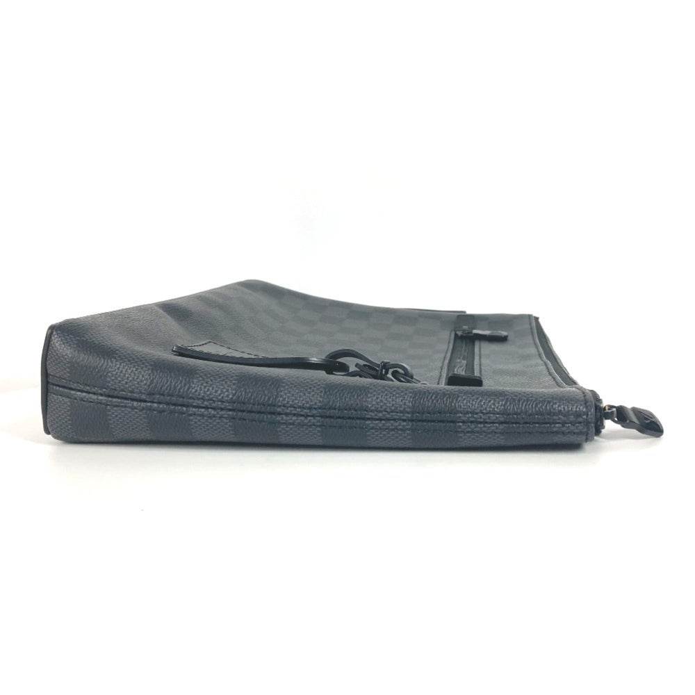 LOUIS VUITTON N40505 Damier Graphite Take-Off Pouch Bag Second Clutch with Strap Canvas Men's Women's Black — Like New