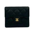CHANEL Matelasse Coco Mark Caviar Leather Tri-fold Wallet, Black, 64570