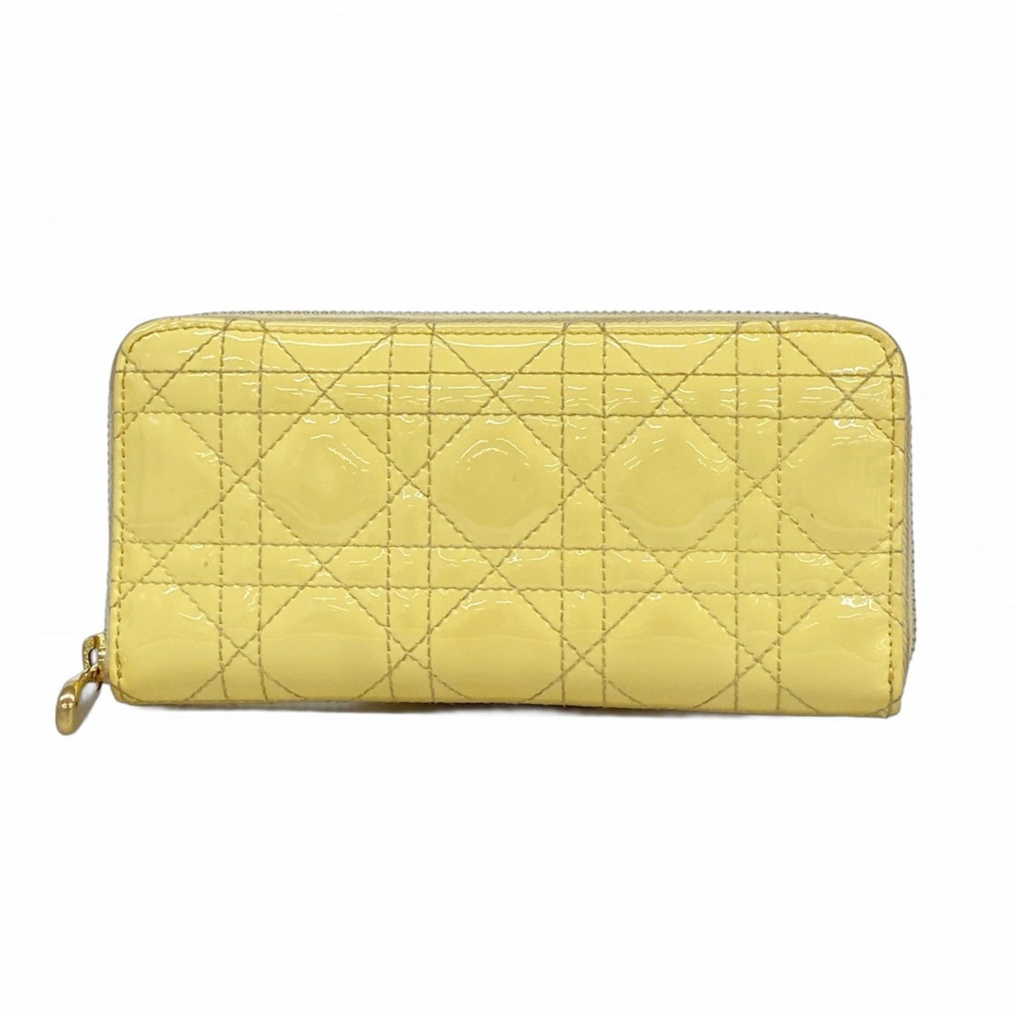 Christian Dior Cannage Enamel Long Wallet, Yellow, Women's