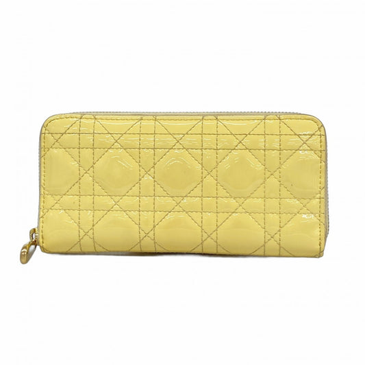 Christian Dior Cannage Enamel Long Wallet, Yellow, Women's
