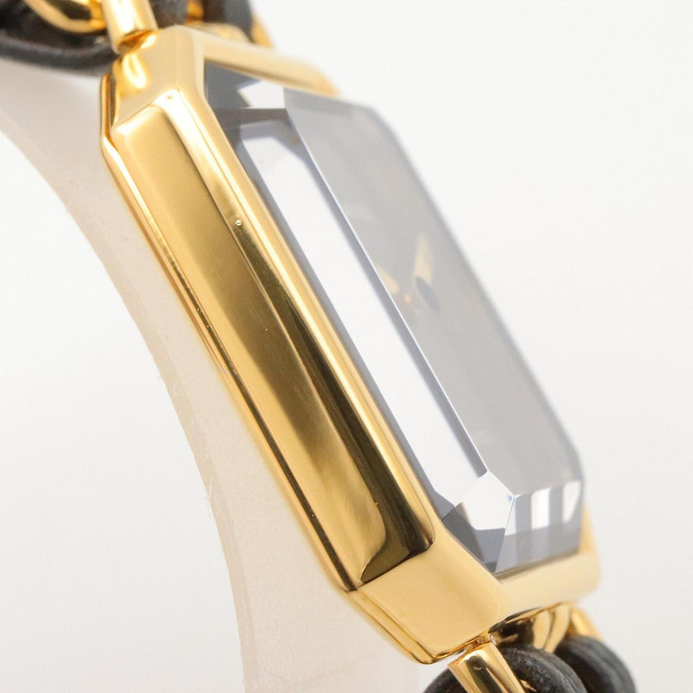 Chanel CHANEL Première M Wristwatch, Gold Plated (GP), Leather Strap, Women's, Black, H0001 — Very Good