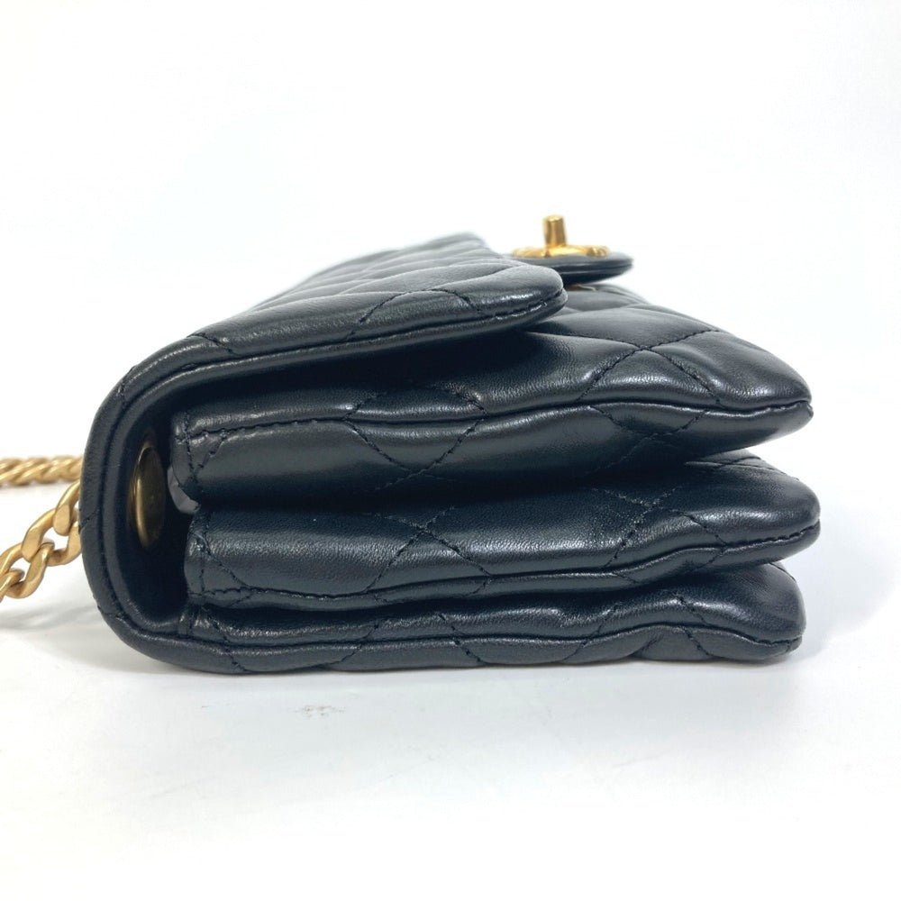 CHANEL AS3393 CC Coco Mark Matelasse Chain Bag Shoulder Lambskin Women's Black — Like New