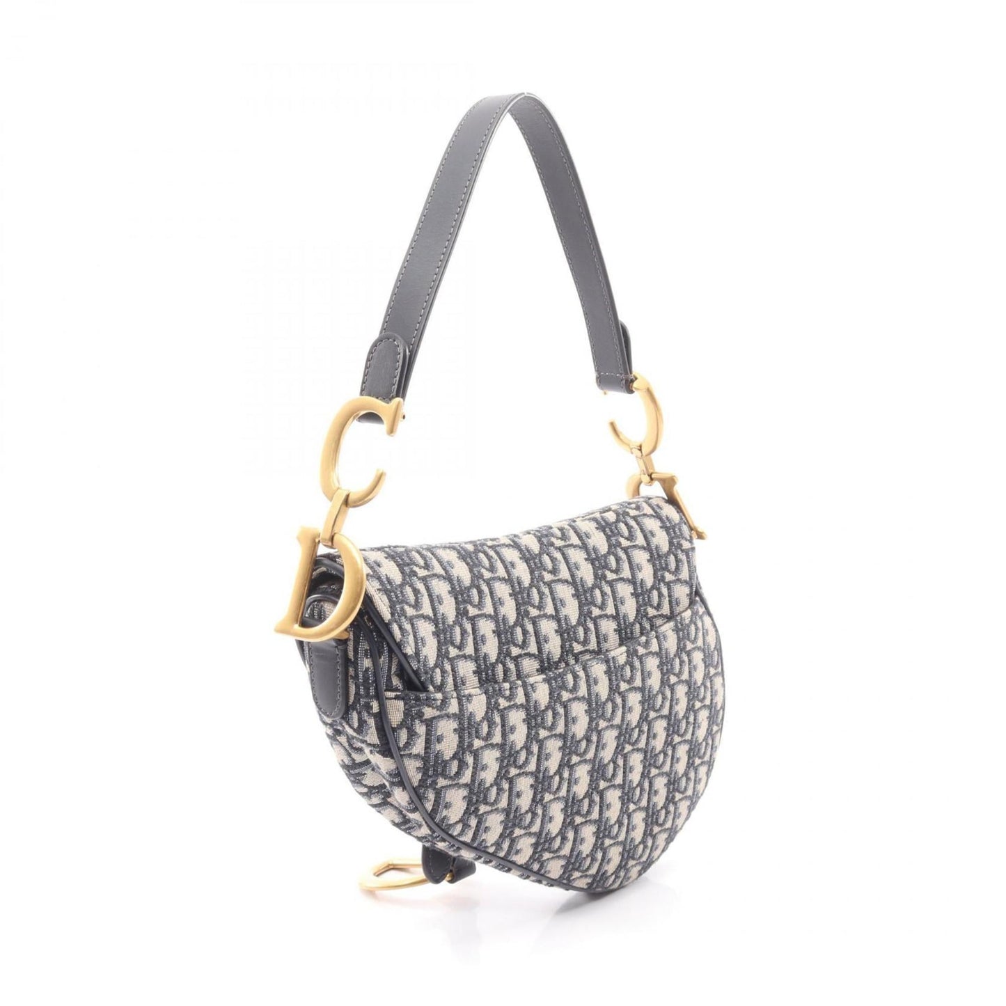 Christian Dior Dior Saddlebag, Oblique Jacquard Handbag, Canvas and Leather, Women's, Beige, Navy, Black