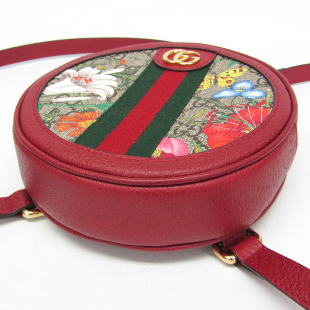 Gucci Ophidia GG Flora 598661 Women's Coated Canvas,Leather Backpack Beige,Red Color — Like New