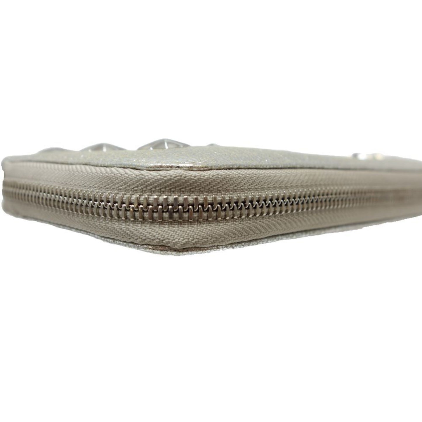JIMMY CHOO Round Zipper FILIPA Star Studs Long Wallet Leather Metallic Silver 083397