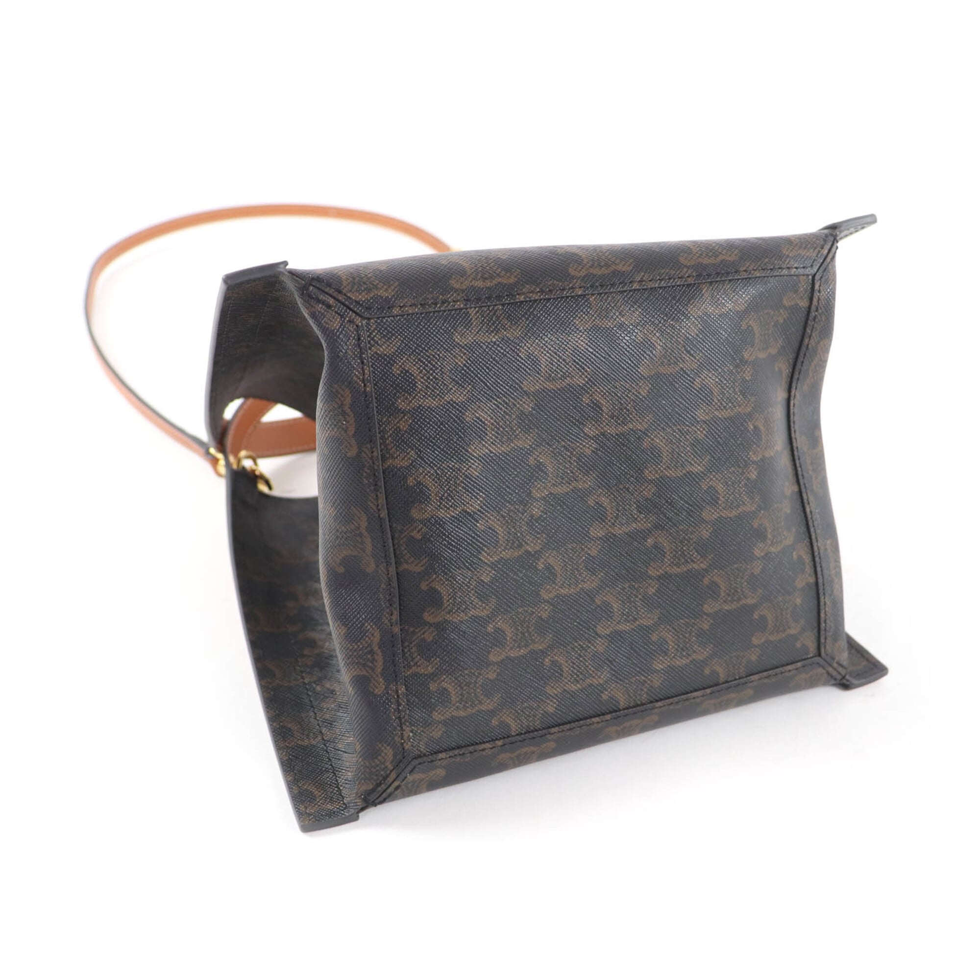 CELINE 12418 Small Cubo Bag Honey Logo Triomphe Canvas 2-way Shoulder Made in Italy Women's — Like New