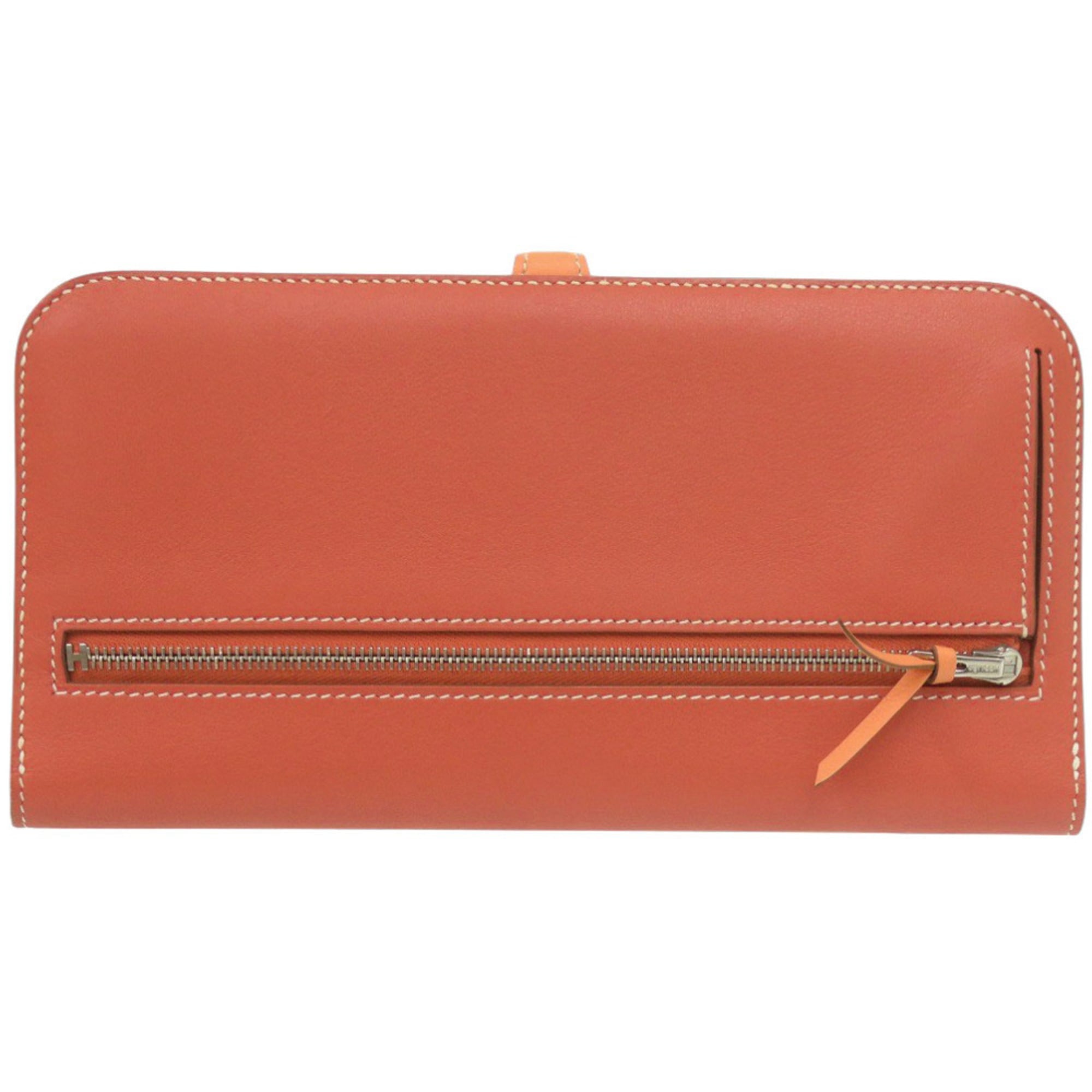 Hermes Excellent condition Hermès Dogon Long Swift Wallet in Sanguine Crevette with silver hardware, Q stamp (2013 model) 1259
