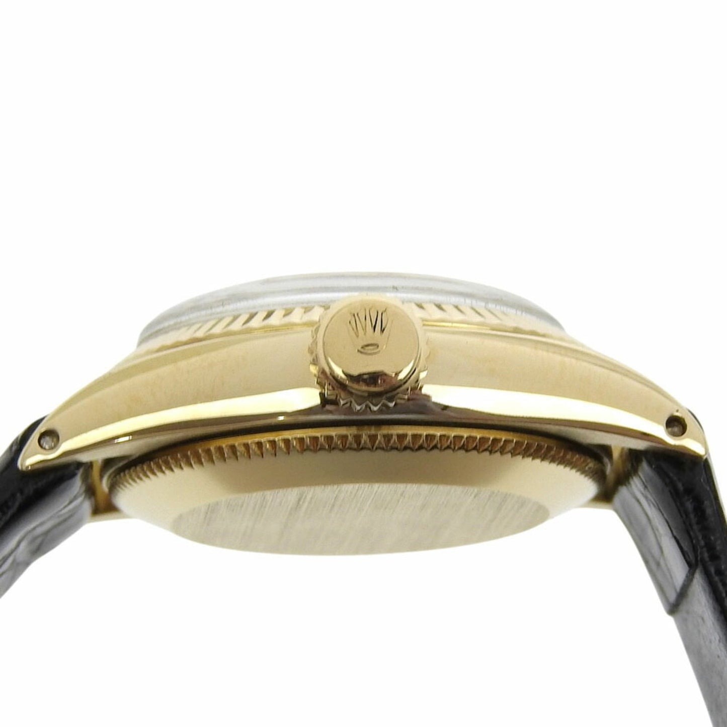 Rolex Oyster Perpetual Watch, caliber 1130, 6619, Yellow Gold with Embossed Leather, 1966, Automatic, Analog Display, Navy Dial, Women's