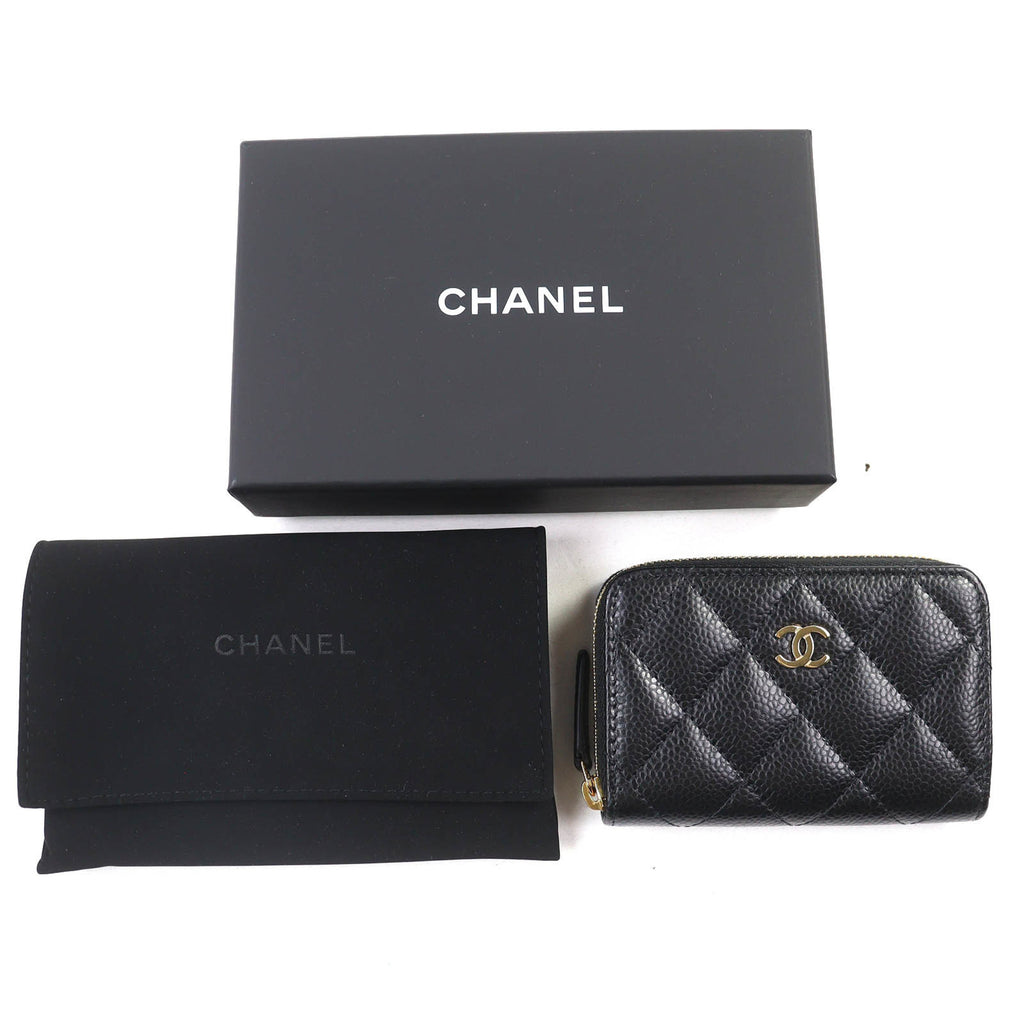 CHANEL Classic Coin Purse in Caviar Leather with Coco Mark and Random Serial Number. Zip-Up Wallet/Coin Case Black Gold Hardware. Includes Box Dust Bag. Made Italy.