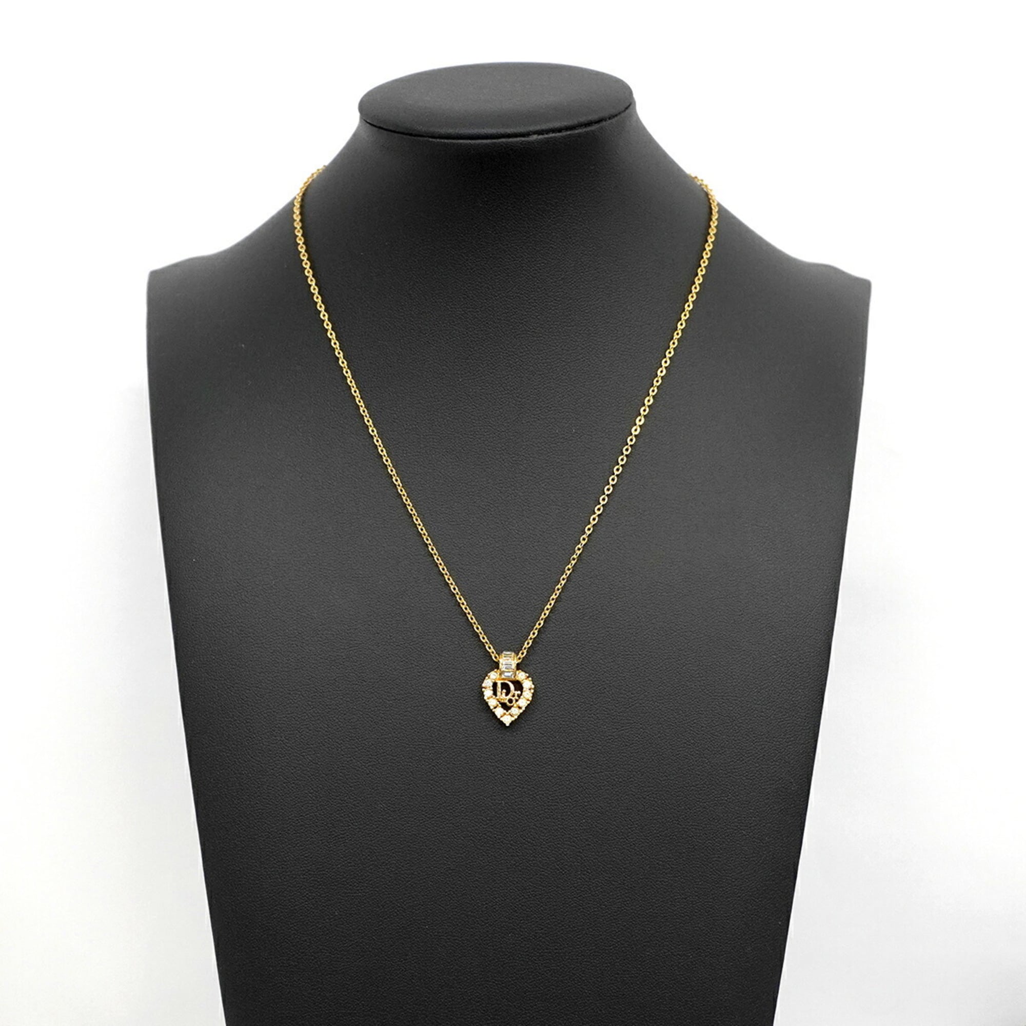 Christian Dior necklace with heart motif, gold plated rhinestones, for women.