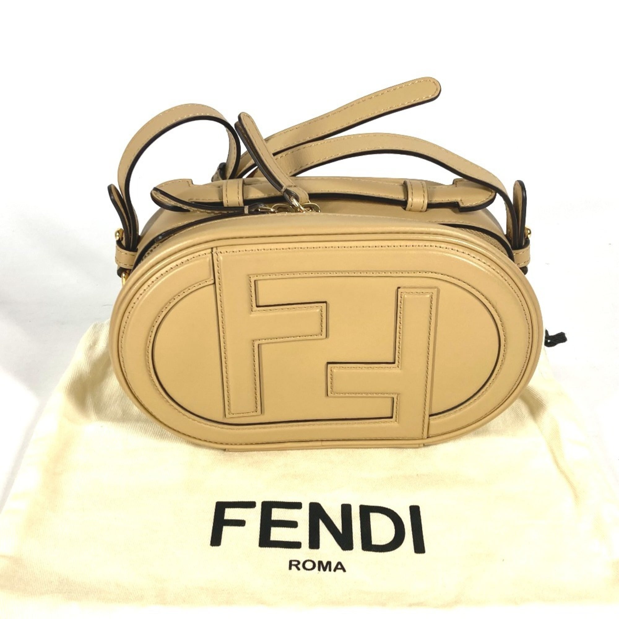 FENDI 8BS058 Pochette Camera Case Small Orlock MINI CAMERA CASE Bag Handbag Shoulder Leather Women's Beige — New - Store Return