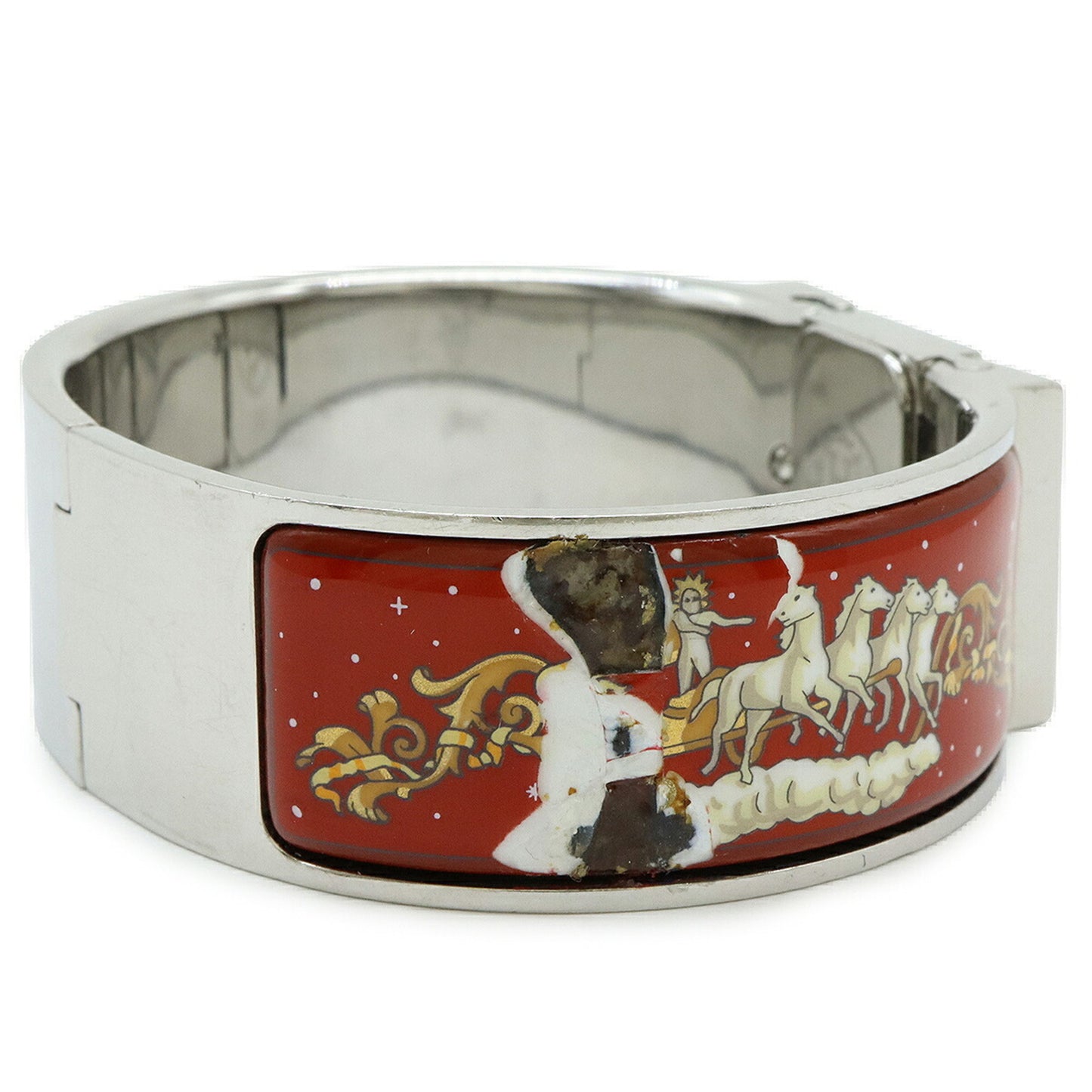 HERMES Locé Silver Dial Bangle GP Enamel Women's Quartz Watch LO1.210