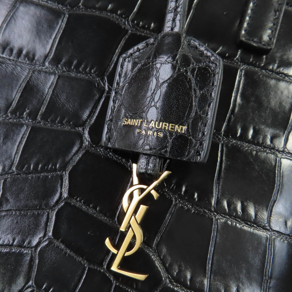 SAINT LAURENT 712367 Mini Toy Shopping Leather Crocodile Embossed 2-Way Handbag/Shoulder Bag, Black, with Box and Dust Made in Italy, Women's — Like New