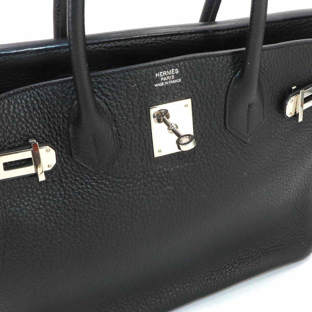 Hermes Birkin 30, Taurillon Clemence leather, black, handbag, □R stamp, silver hardware — Like New