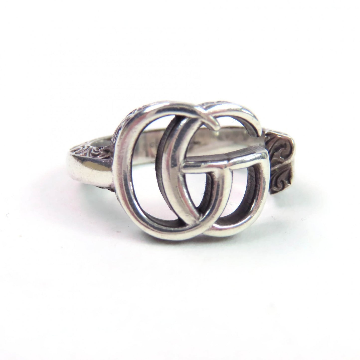 GUCCI 627760 Double G Key Motif Arabesque Ring, AG925 Silver, Size 10, Made in Italy, Weight 5.19g, Women's