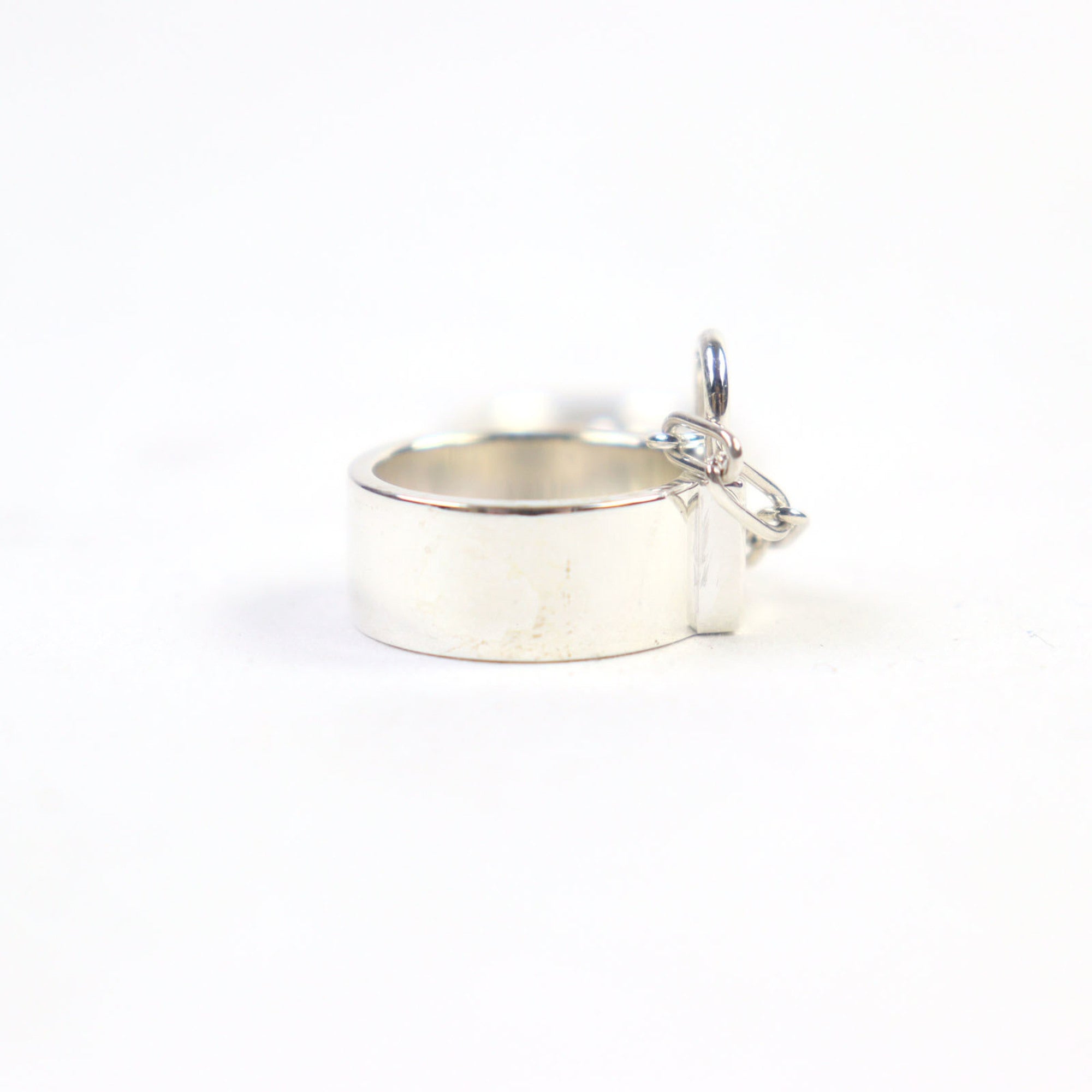 HERMES Alpha Kelly AG925 Clochette Cadena Double Ring - Silver Accessory, Size 49 (Japanese Equivalent), Made in France, Weight 11.37g, Women's — Like New