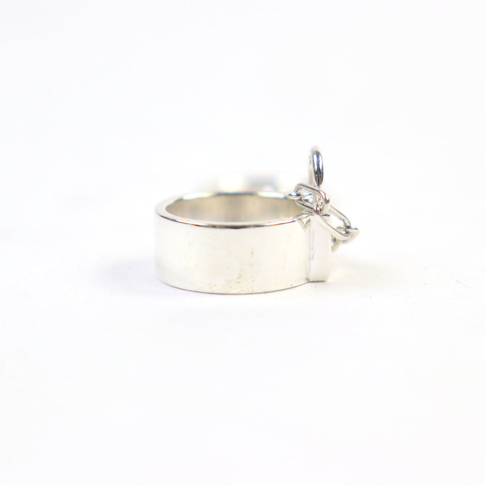HERMES Alpha Kelly AG925 Clochette Cadena Double Ring - Silver Accessory, Size 49 (Japanese Equivalent), Made in France, Weight 11.37g, Women's — Like New