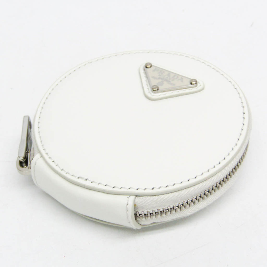 Prada SPAZZOLATO 1TL431 Women,Men  Enamel Leather Coin Purse/coin Case White