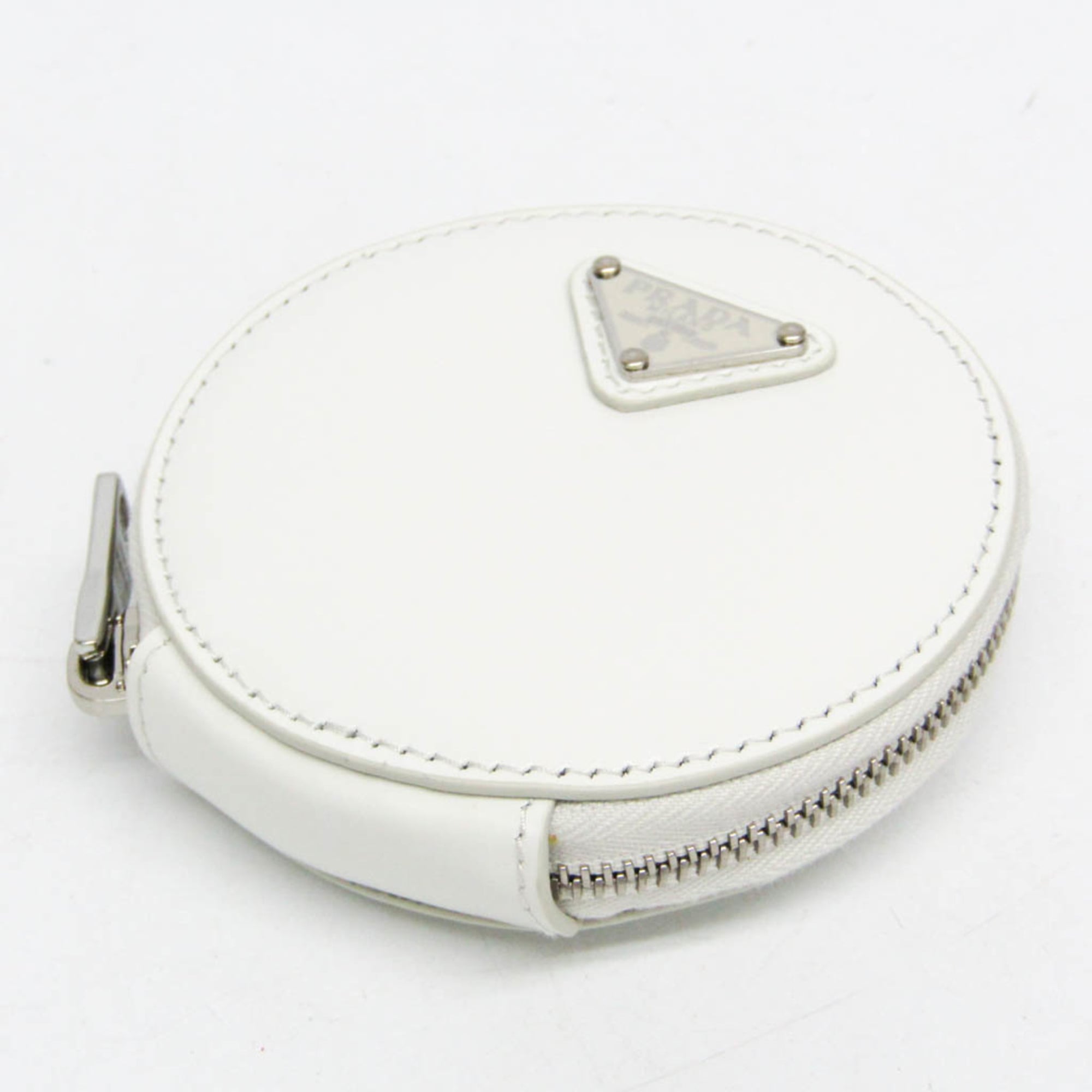 Prada SPAZZOLATO 1TL431 Women,Men  Enamel Leather Coin Purse/coin Case White