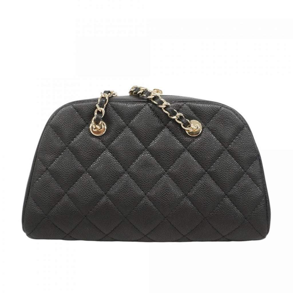 Chanel Matelasse Shoulder Bag with Chain, Caviar Skin, Black Champagne, Women's