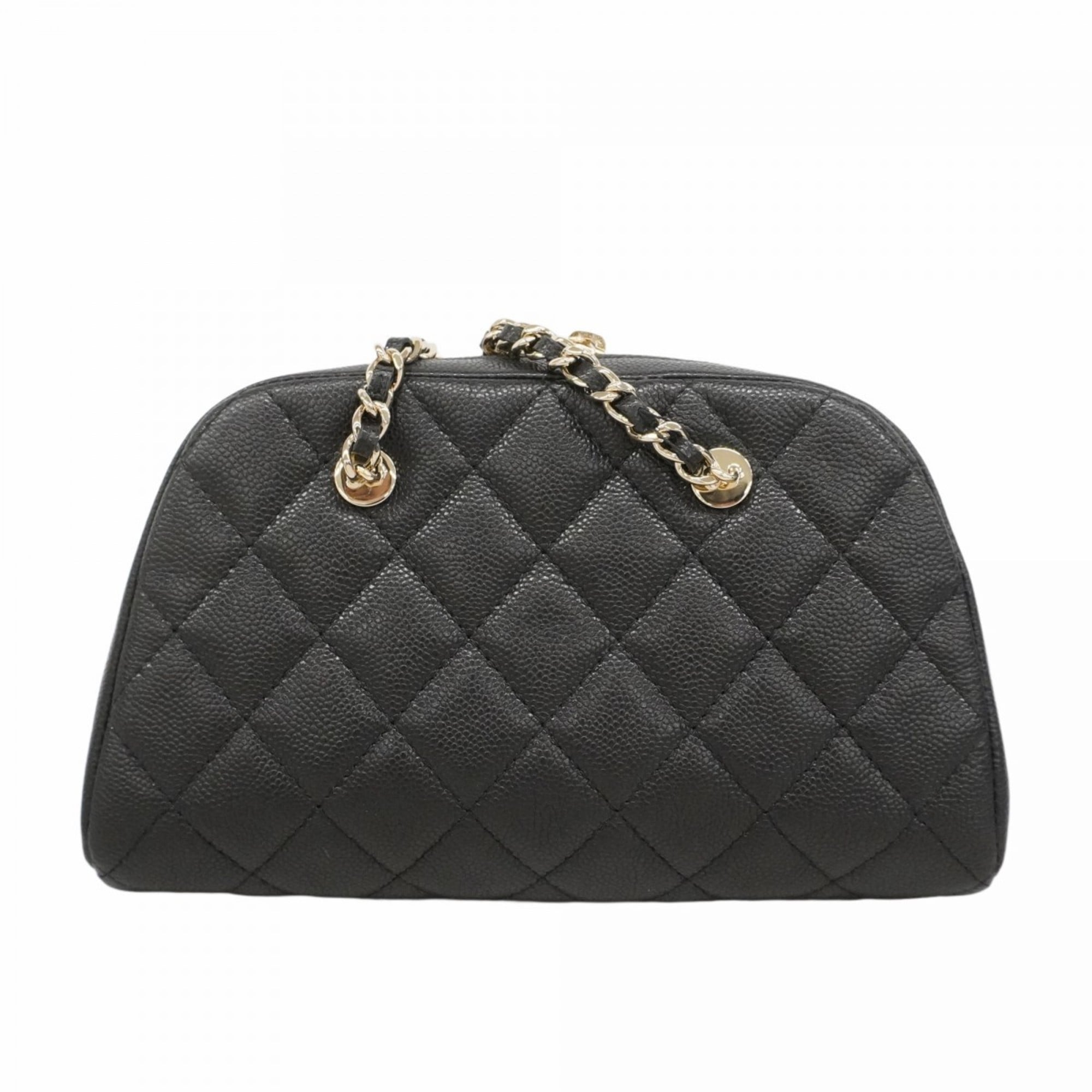Chanel Matelasse Shoulder Bag with Chain, Caviar Skin, Black Champagne, Women's