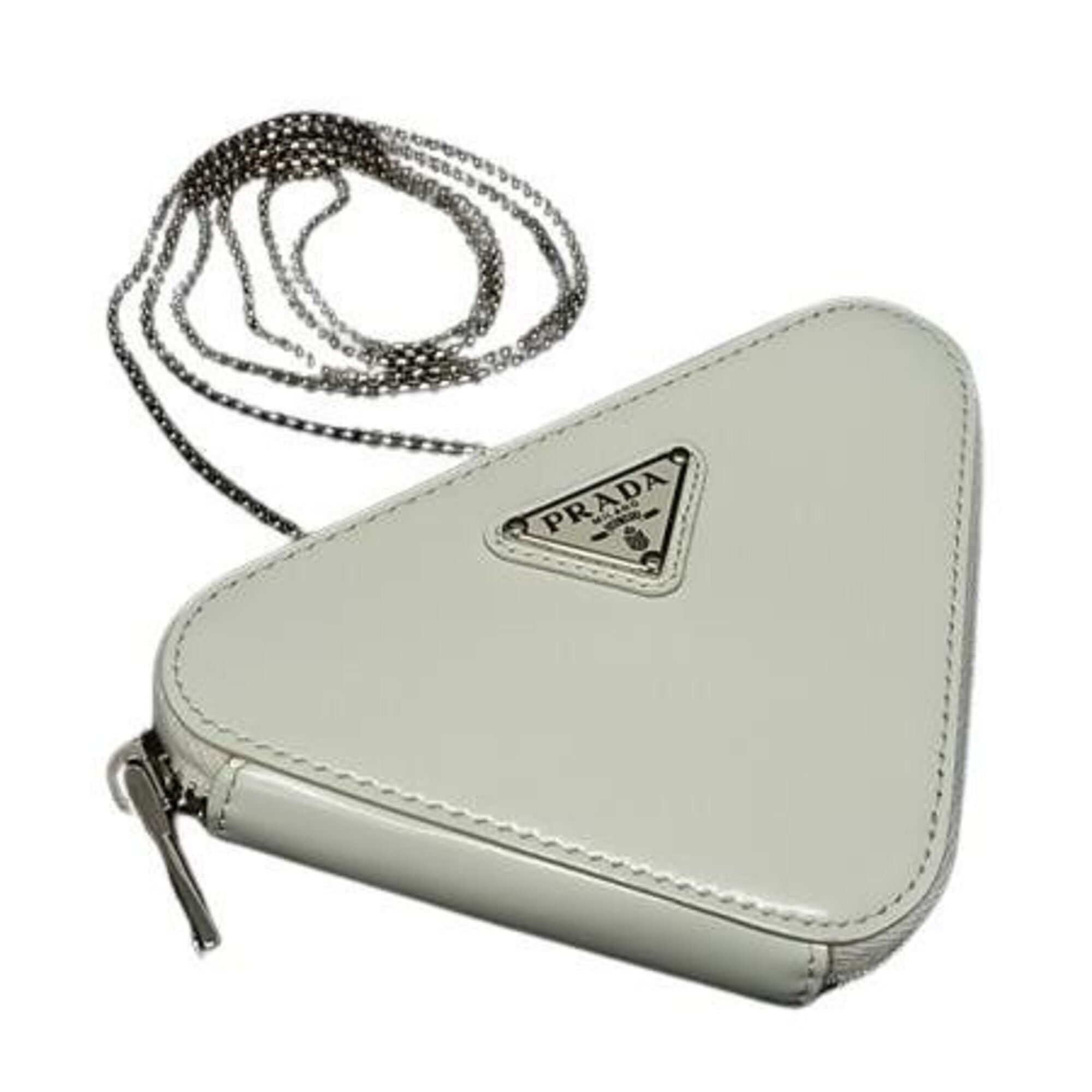 PRADA Triangle Shoulder Bag 1NR005 Ivory Leather Women's Chain Pouch — Like New