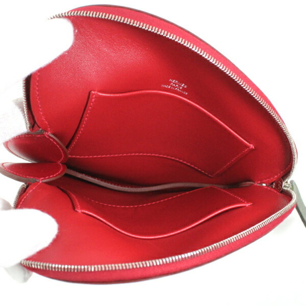 Hermès Pochette Pomme Apple Pouch with Handle, Rouge vif Tadelakt x Chevre Motif Bag, HERMES Women's T5892 — Like New