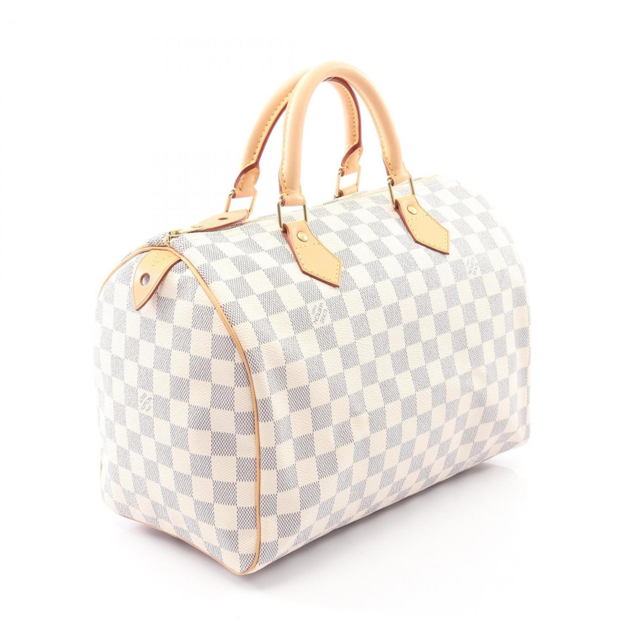 Louis Vuitton Speedy 30 Handbag, Coated Canvas and Leather with Damier Azur Pattern, Women's, White, N41533