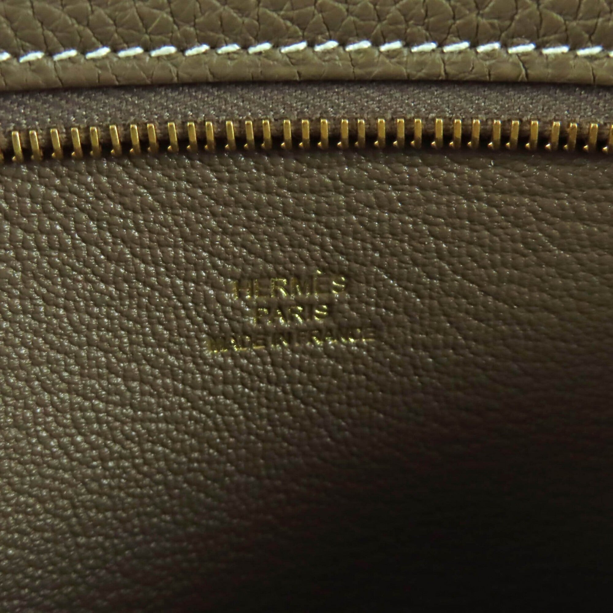HERMES Etoupe Togo Leather Bag with Gold Hardware, Zippered, Pocket, U Stamp, Comes Box and Dust Bag, Made in France, Women's — New - Store Return