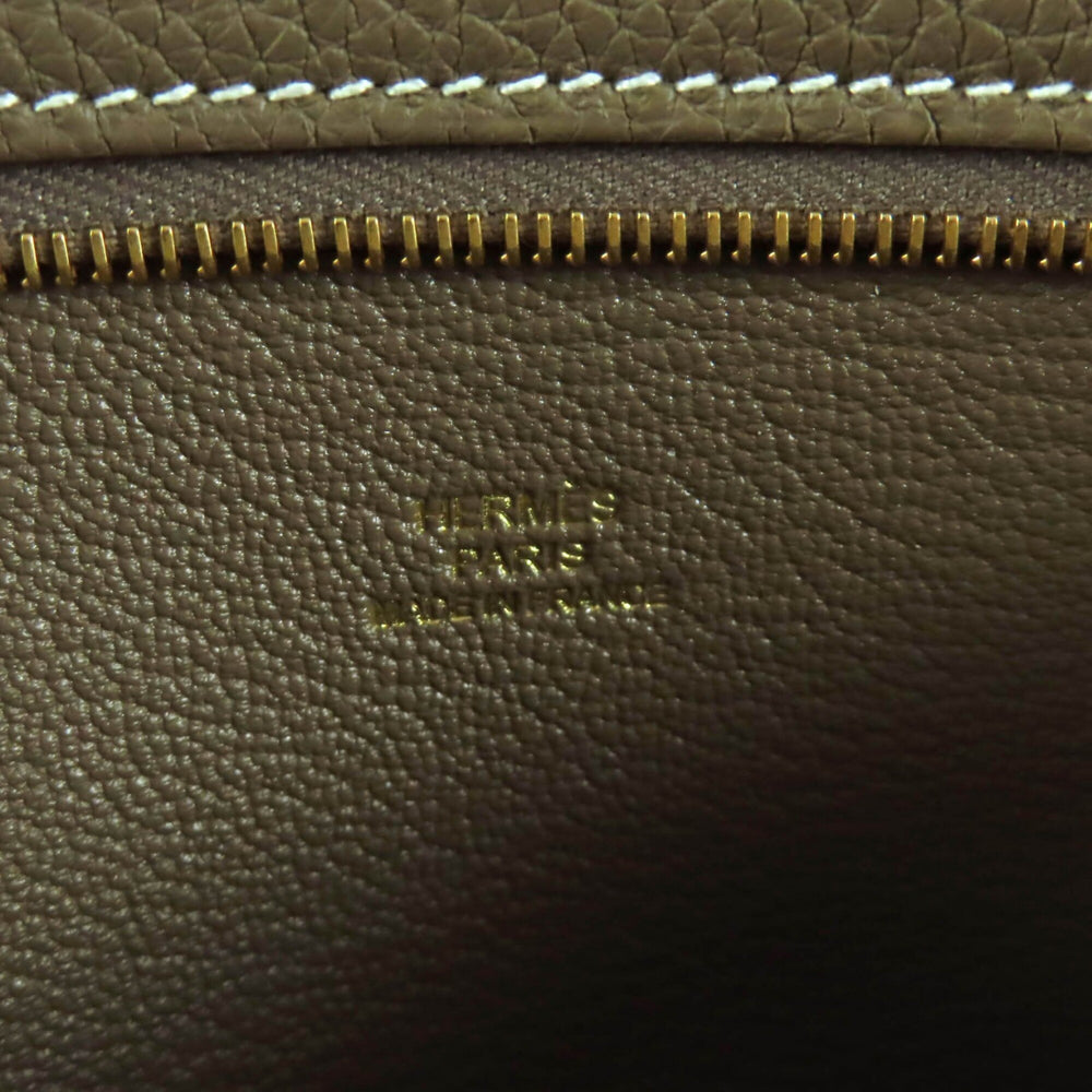 HERMES Etoupe Togo Leather Bag with Gold Hardware, Zippered, Pocket, U Stamp, Comes Box and Dust Bag, Made in France, Women's — New - Store Return