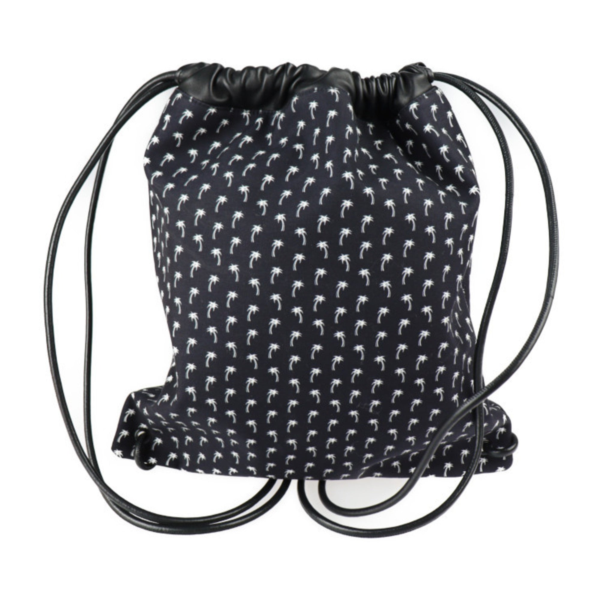 Yves Saint Laurent SAINT LAURENT PARIS Saint-Laurent Paris Backpack Daypack 553919 HPQ4E 1070 Canvas Lambskin Black Drawstring Palm Tree Pattern — Like New